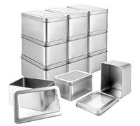 MUXHEL Lot de 12 boîtes de rangement rectangulaires en métal - 107 x 72 x 60 mm - Avec couvercle de fenêtre transparent - Organisateur argenté - Sans charnières - Pour bonbons