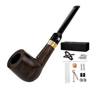 MUXIANG AC0016 Pipe à tabac droite en bois d'ébène faite à la main avec filtre de 9 mm 10 outils de nettoyage de pipe