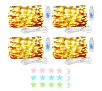 MUXIJIA 4 chaînes lumineuses LED, 30 LED, 3M / 9.84ft, 8 modes, chaîne lumineuse USB, intérieure/extérieure, imperméable, pour chambre à coucher, cour, mariage, Noël, bricolage etc (blanc chaud)