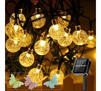 MUXIJIA Guirlandes lumineuses solaires Boule de cristal extérieure étanche 11 m / 60 LED 8 modes Guirlandes lumineuses solaires extérieures pour jardin, patio, balcon, fêtes (blanc chaud)