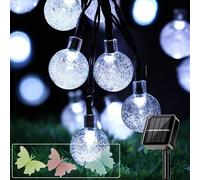 MUXIJIA Guirlandes lumineuses solaires Boule de cristal extérieure étanche 12 m / 100 LED 8 modes Guirlandes lumineuses solaires extérieures pour jardin, patio, balcon, fêtes (blanc)