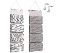 MUXItrabe Sac de Rangement Suspendu 2 Pièces Organisateur Suspendu sur Porte Tissu de Lin Pochette de Rangement avec 4 Compartiment et Crochets pour Chambre Bureau Salle de Bain