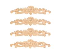 MUXSAM 4PCS Appliques Décoratives en Bois Sculpté, Baguette Murale Decorative Non Peint, Kit Moulure Murale 20 * 5cm, Décoration en Bois, Applique de Meubles Onlay pour Porte L'armoire, Mur, Porte