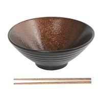 Muxue Bol de ramen japonais en céramique avec baguettes, grand bol de nouilles vintage, 900 ml, personnalité pour céréales, pâtes, nouilles, apéritif, etc. (marron)
