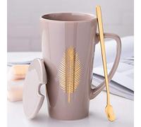 MUXUE Tasse à café en céramique de Grande capacité Mug Noires personnalisées de Haute Tasses à thé avec Couvercle cuillère Tasse de Couple 500ML Cadeau pour Noël, Saint Valentin, Anniversaires