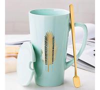 MUXUE Tasse à café en céramique de Grande capacité Mug Noires personnalisées de Haute Tasses à thé avec Couvercle cuillère Tasse de Couple 500ML Cadeau pour Noël, Saint Valentin, Anniversaires