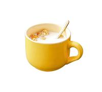 MUXUE Tasse à Café en Céramique, Grandes Tasses avec Cuillères 500ml, Élégante Tasse De Lait De Petit Déjeuner à l'Avoine, Cadeaux Créatifs pour Les Amis Et La Famille (Jaune)