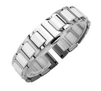 MUXUMAO Bracelet de montre en céramique 20 mm/22 mm, bracelet de montre homme/femme en acier inoxydable, fermoir à double bouton-poussoir à dégagement rapide(White silver,22mm)