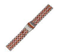MUXUMAO Bracelet de montre homme 22 mm en acier inoxydable avec boucle de sécurité à cinq perles et fermoir tortue, universel, de remplacement, accessoire for montre connectée(Titanium Orange)