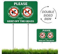 MUXYH Panneau double face « No Peeing and No Pooping Dog », « Please Be Respectful, Keep Off The Grass », panneau de cour entièrement en métal, 30,5 x 22,9 cm, avec longs piquets métalliques,