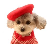 MuYaoPet Béret en laine pour chien et chat - Bandeau d'artiste français - Bonnet béret pour animal domestique - Costume de Noël - Accessoire photo - Rouge - Taille unique