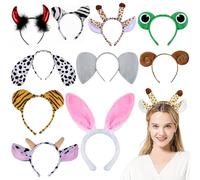 MUYAPAY 10 Pièce Bandeau D'animal, Bandeau D'oreille D'animal de Dessin Animé, Serre Tete Animaux de La Jungle, Fête à Thème D'anniversaire de Carnaval pour Enfants et Adultes