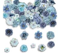MUYAPAY 20 Pièces Fleurs Artificielles Decoration, Fausse Fleur Réaliste, Rose Artificielle Ne Jamais se Faner pour DIY Bricolage Scrapbooking Decoration Gateau Mariage Table Fête (Bleu)