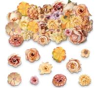 MUYAPAY 20 Pièces Fleurs Artificielles Decoration, Fausse Fleur Réaliste, Rose Artificielle Ne Jamais se Faner pour DIY Bricolage Scrapbooking Decoration Gateau Mariage Table Fête (Orange)