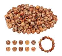 MUYAPAY 300pcs Perles en Bois Multicolores Perles en Bois Ovales Naturelles à Motif Imprimé 11 x 12 mm pour Décoration de Bricolage Fabrication de Bijoux Colliers Bracelets Bijoux