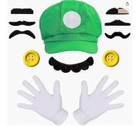 MUYAPAY Costume Accessoires Cosplay Costume Héros D'enfance Casquette Deguisement Enfant Accessoires Diademe Déguisement Drole avec Bonnet Barbe Gants pour Adulte Ensemble Décoration Fête (Vert)