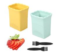 MUYAPAY Coupe Fruits, 2 Pièces Coupe Fraise Press Cup Slicer, Acier Inoxydable Trancheuse de Bananes Fruits Trancheuse, de Fruits Multifonctionnelle Souple Trancheuse, Pour Bananes Oeufs