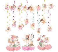 MUYAPAY Lot de 19 décorations d'anniversaire de fées Piezas - Style elfe vivant et mignon - Installation simple et facile à compléter - Bannière d'anniversaire adaptée pour les fêtes de filles