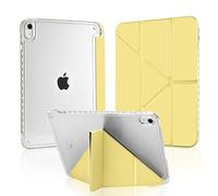 MuyDoux Coque Origami pour iPad 10e Génération 10,9 Pouces 2022 et iPad 11 (A16) 2025 avec Porte-Stylo intégré, 5 Positions Réglables, Étui Housse Acrylique Transparent Mince Antichoc, Jaune