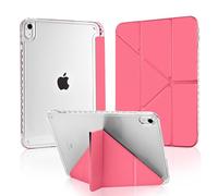 MuyDoux Coque Origami pour iPad 10e Génération 10,9 Pouces 2022 et iPad 11 (A16) 2025 avec Porte-Stylo intégré, 5 Positions Réglables, Étui Housse Acrylique Transparent Mince Antichoc, Rouge