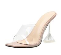 MUYEY 10Cm Pantoufles pour Femmes Talon Aiguille Dames Bout Carré Sandales Chaussures,Apricot,41 EU