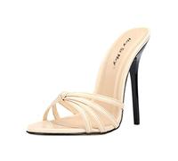MUYEY 13CM Pantoufles Femmes Talons Aiguilles À Bout Ouvert Talons Dames Sexy Fête Chaussures À Talons Peep Toe Sandales Grande Taille Unisexe,Apricot,39