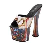 MUYEY 17CM/6.69In Pantoufles Talons Hauts Discothèque Pole Dance Super Talon Haut Mariée Sandales pour Femmes Talons Aiguilles Plate-Forme De Danse Grande Taille,Noir,43 EU