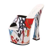 MUYEY 17CM/6.69In Pantoufles Talons Hauts Discothèque Pole Dance Super Talon Haut Mariée Sandales pour Femmes Talons Aiguilles Plate-Forme De Danse Grande Taille,Blanc,43 EU