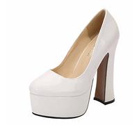 MUYEY Mesdames Talons Hauts, 14 Cm Talons Épais sans Lacets sur Les Pompes À Talons Aiguilles Chaussures À Bout Fermé Plateforme Grande Taille Unisexe,Blanc,44 EU