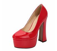 MUYEY Mesdames Talons Hauts, 14 Cm Talons Épais sans Lacets sur Les Pompes À Talons Aiguilles Chaussures À Bout Fermé Plateforme Grande Taille Unisexe,Rouge,45 EU