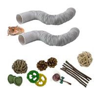 MUYG Lot de 2 tunnels amusants en plastique pour hamster, tube pliable en plastique, tunnel cage avec jouet à mâcher, cachette d'entraînement pour cochons d'Inde, cochons d'Inde, chinchillas, rats