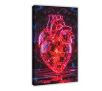 MUYGGAFF Impression sur toile Surreal Sci-Fi Cœur Rouge Décoration de chambre à coucher Bureau Chambre Cadeau 50 x 75 cm