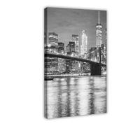 MUYGGAFF Impression sur toile « The Brooklyn Bridge And One World Trade Center » - Décoration pour chambre à coucher, bureau, cadeau - 50 x 75 cm