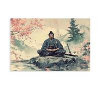 MUYGGAFF Musashi Miyamoto - Impression sur toile décorative - Motif guerrier zen - Décoration pour chambre à coucher, bureau, chambre à coucher - Cadeau - 50 x 75 cm