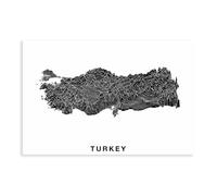MUYGGAFF Poster sur toile représentant une carte d'élévation de la Turquie - Décoration murale pour salon, chambre à coucher - 20 x 30 cm