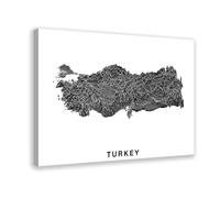MUYGGAFF Poster sur toile représentant une carte d'élévation de la Turquie - Décoration murale pour salon, chambre à coucher - 50 x 75 cm
