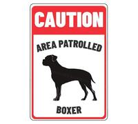 MUYIASER Panneau d'avertissement « Area Patrolled Boxer Beware of Dog » - Panneau d'avertissement en métal d'aluminium pour clôture, porte, cour, décoration murale - 20,3 x 30,5 cm