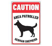 MUYIASER Panneau d'avertissement « Area Patrolled German Shepherd Beware of Dog » - Panneau d'avertissement en aluminium - Panneau d'avertissement pour clôture, portail, cour, maison - 20,3 x 30,5 cm