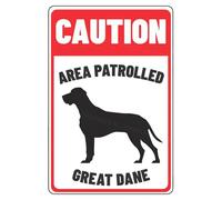 MUYIASER Panneau d'avertissement « Area Patrolled Great Dane Beware of Dog » - Panneau d'avertissement en métal d'aluminium pour clôture, porte, cour, décoration murale - 20,3 x 30,5 cm