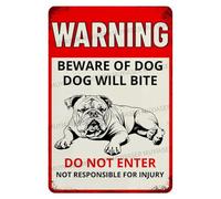 MUYIASER Panneau d'avertissement « Beware Of Dog Dog Will Bite Bulldog » en aluminium - Panneau d'avertissement pour clôture, cour, maison, cuisine, ferme, jardin, décoration murale - 20,3 x 30,5 cm