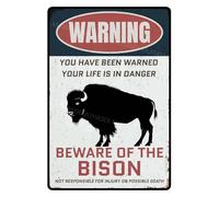 MUYIASER Panneau d'avertissement « Beware Of The Bison » en aluminium - Panneau d'avertissement pour porte de zoo, clôture, porte, cour, décoration murale - 20,3 x 30,5 cm