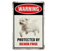 MUYIASER Panneau d'avertissement « Warning Protected By Bichon Frise » en aluminium - Panneau d'avertissement pour clôture, cour, maison, cuisine, ferme, jardin, décoration murale - 20,3 x 30,5 cm