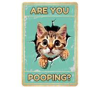 MUYIASER Plaque en métal rétro en aluminium avec inscription « Are You Pooping Cat » - Pour toilettes, jardin, maison, bar, café - 20,3 x 30,5 cm