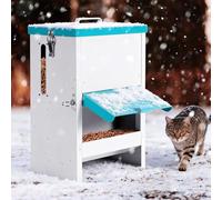 MUYIRTED Distributeur Croquettes Chat Automatique 10L Gamelle Chat Surélevée, Distributeur de Croquettes en Métal, Résistant À La Pluie et À La Neige, Mangeoire D'extérieur Grand Volume, Solide