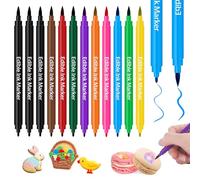 Muyohix 12 Pcs Stylo Colorant Alimentaire, Stylo Marqueurs Comestibles, Edible Pigment Pen Marqueur Double Face, Feutre Alimentaire Stylo Décoration Oeufs de Pâques, Fondant, Biscuit, Gâteaux, Dessert