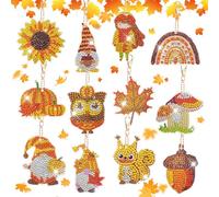 Muyohix 12 Pièces Diamond Painting Porte Clé Automne, 5D Diamant Painting Enfant, DIY Dia-mond Pain-ting Petit Format Diamond Pain-ting Accessoires pour Décoration