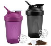 Muyohix 2 Pièces Shaker Protéiné, 400ml Bouteille Shaker de Protéines avec Mixing Balle, Shakers à Protéines étanche, Sans BPA pour Boisson Protéinée, Compléments Alimentaires(Violet + Noir)