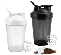 Muyohix 2 Pièces Shaker Protéiné, 400ml Bouteille Shaker de Protéines avec Mixing Balle, Shakers à Protéines étanche, Sans BPA pour Boisson Protéinée, Compléments Alimentaires(Noir + Blanc)