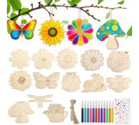 Muyohix 34 Pcs Kits Bricolage, Bricolage Bois Enfant avec Papillon,Fleur, Insecte, Crayons Aquarelle, Autocollant, Loisirs Créatifs Enfants Activité Manuelle 5 6 7 8 9 10 Ans, Cadeau Fête Anniversaire