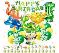 Muyohix 38 Pcs Decoration Anniversaire Dinosaure, Kit Décoration Anniversaire Dinosaure, Géant Ballon Anniversaire Dinosaure, Jungle Thème, Ballons Vert Jaune pour Fête Garçon Fille Enfant